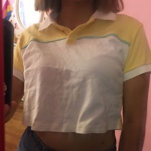 “Me to We” cropped yellow collared shirt